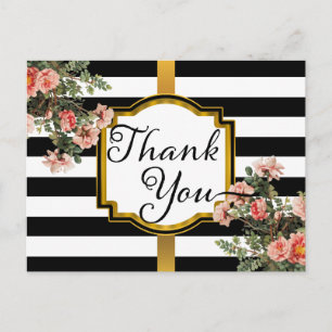 Black   Witte strepen  Bloemen Dank u Briefkaart