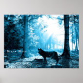Black Wolf Bossen Forest Night Fantasy Poster (Voorkant)
