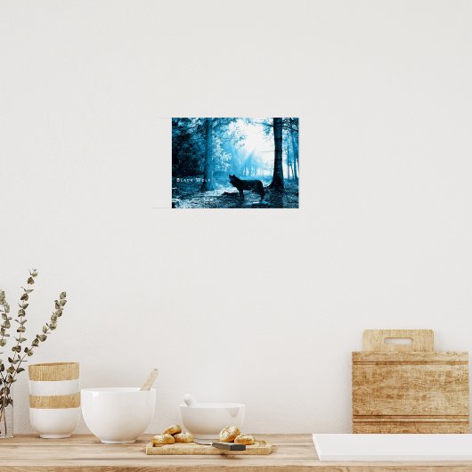 Black Wolf Bossen Forest Night Fantasy Poster (Keuken)