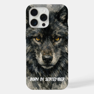 Black Wolf Face – February Birth Month Watercolor iPhone 15 Pro Max Case