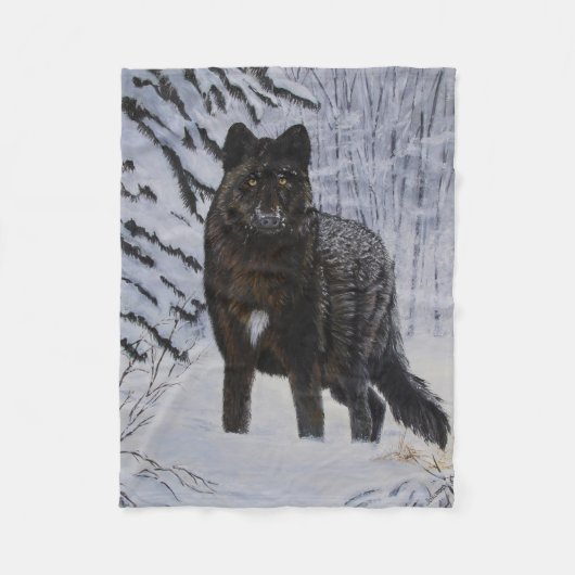 Black Wolf Fleece Deken (Voorkant)