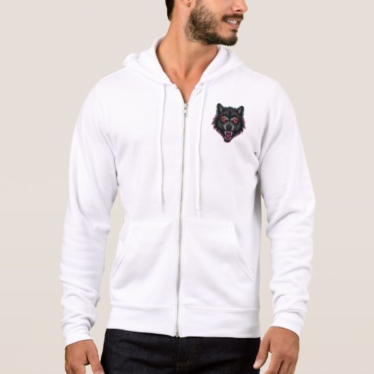Black Wolf Head Hoodie – Fierce Red-Eyed Wolf Desi (Voorkant)