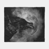 Black Wolf Howling Black & White Fleece Deken (Voorkant (Horizontaal))