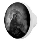 Black Wolf Howling Black & White Keramische Knop (Rechts)