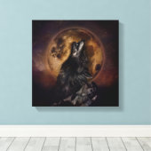 Black Wolf Howling Canvas Afdruk (Insitu (Houten vloer))
