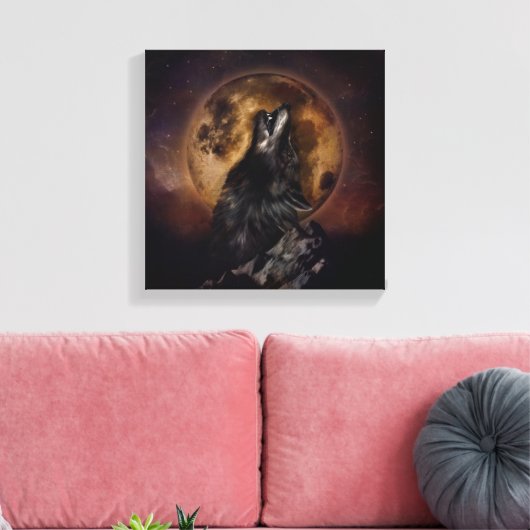 Black Wolf Howling Canvas Afdruk (Insitu (Woonkamer))