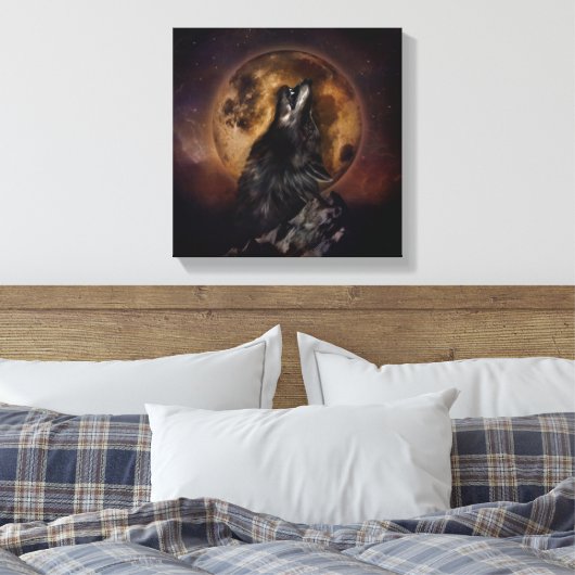 Black Wolf Howling Canvas Afdruk (Insitu (Slaapkamer))