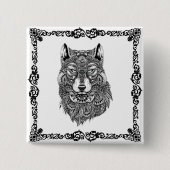 Black Wolf Illustration & Black Lijst Vierkante Button 5,1 Cm (Voorkant)