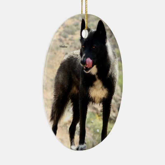 Black Wolf kerstboomversiering Keramisch Ornament (Rechts)