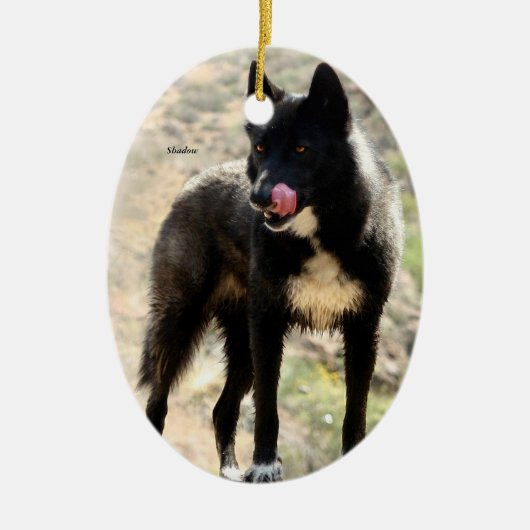 Black Wolf kerstboomversiering Keramisch Ornament (Voorkant)