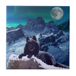 Black Wolf Moon | Gothische keramische Tegel Tegeltje