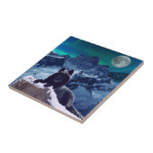 Black Wolf Moon | Gothische keramische Tegel Tegeltje (Zijkant)