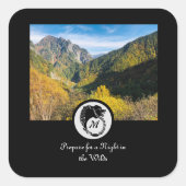 Black Wolf Silhouette Laurel Monogram Foto Vierkante Sticker (Voorkant)