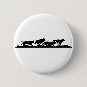 Black Wolf Silhouette Wild Hardlopen met de Pack Ronde Button 5,7 Cm