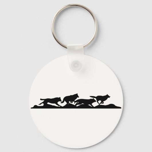 Black Wolf Silhouette Wild Hardlopen met de Pack Sleutelhanger (Voorkant)