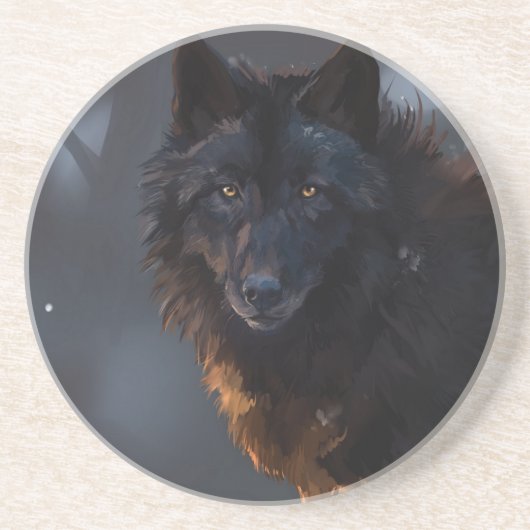 Black Wolf Zandsteen Onderzetter (Voorkant)