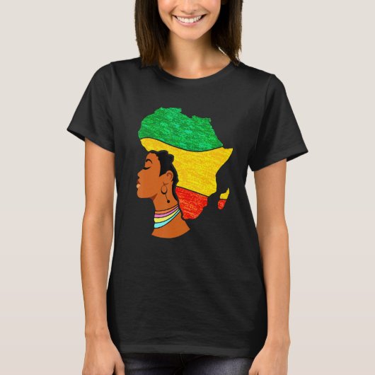 Black Woman Africa Map Afrika Flag Melanin Black H T-shirt (Voorkant)