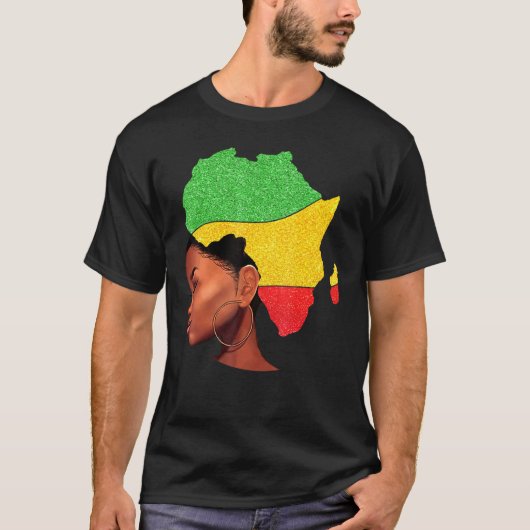 Black Woman Africa Map Afrika Flag Melanin Black H T-shirt (Voorkant)