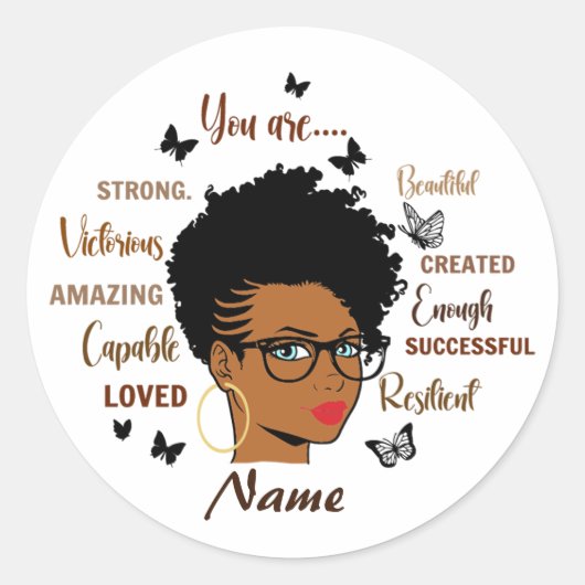 Black Woman Afro Girl-offertes op maat Ronde Sticker (Voorkant)