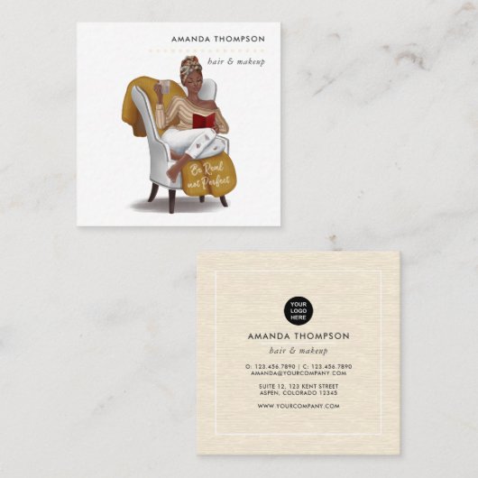 Black Woman Beauty-Mode Vierkante Visitekaartje (Voorkant / Achterkant)