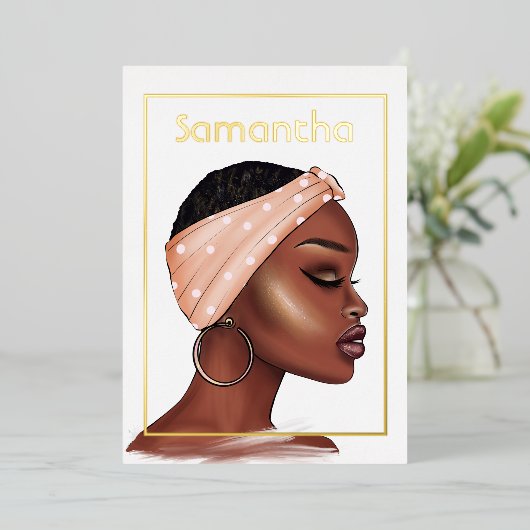 Black Woman Birthday Party Folie Uitnodiging (Staand Voorkant)