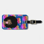 Black Woman, Bubblegum, tropische bladeren, marine Bagagelabel (Voorkant horizontaal)