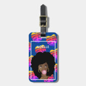 Black Woman, Bubblegum, tropische bladeren, marine Bagagelabel (Voorkant verticaal)