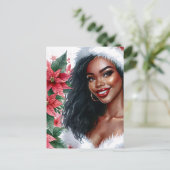 Black Woman Christmas Poinsettia Feestdagenkaart (Staand voorkant)