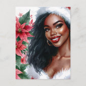 Black Woman Christmas Poinsettia Feestdagenkaart (Voorkant)
