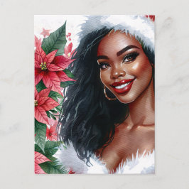 Black Woman Christmas Poinsettia Feestdagenkaart