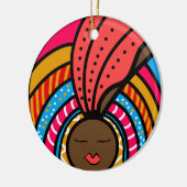 Black Woman Colorful Turban, Oranje Ornament (Links)