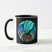 Black Woman Colorful Turban, Turquoise Mok (Links)