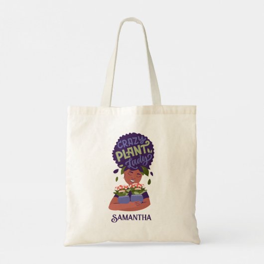 Black Woman Crazy Plant Lady, Hugging Planten Tote Bag (Achterkant)