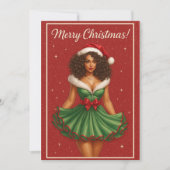 Black Woman Curly-Haired Santa Beauty Feestdagenkaart (Voorkant)