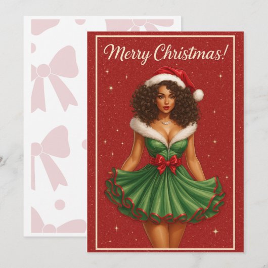 Black Woman Curly-Haired Santa Beauty Feestdagenkaart (Voorkant / Achterkant)