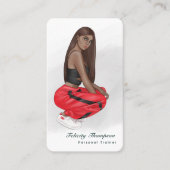 Black Woman Fitness Instructor Girl QR Code Visitekaartje (Voorkant)