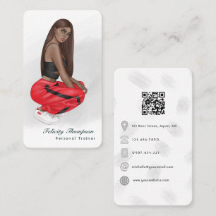 Black Woman Fitness Instructor Girl QR Code Visitekaartje