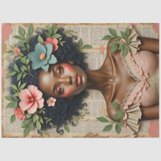 Black Woman Floral Portrait Decoupage Paper Tissuepapier