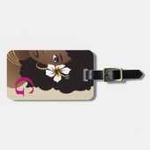Black Woman Flower in Hair, Monogram, roze & beige Bagagelabel (Voorkant horizontaal)