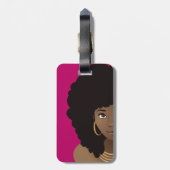 Black Woman Flower in Hair, Monogram, roze & beige Bagagelabel (Achterkant verticaal)
