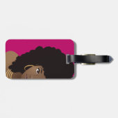 Black Woman Flower in Hair, Monogram, roze & beige Bagagelabel (Achterkant horizontaal)