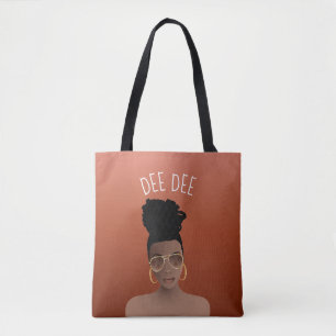 Black Woman, Gold Shades en High Bun, koper Brown Tote Bag