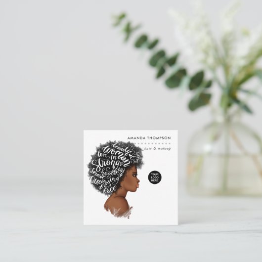 Black Woman Hair Stylist Vierkante Visitekaartje (Staand voorkant)