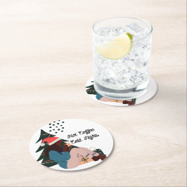 Black Woman Illustrated Kerstmis Ronde Kartonnen Onderzetter