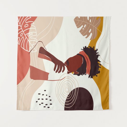 Black Woman Illustration Art, Portret Print T-Shi Wandkleed (Voorkant (horizontaal))