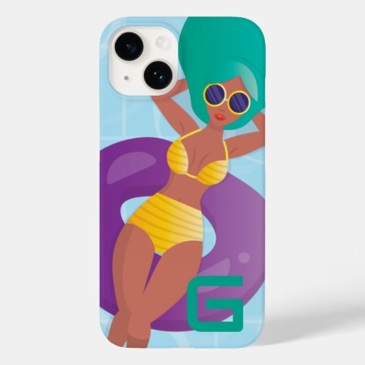 Black Woman in Lounge in Pool, Uw Initiaal Case-Mate iPhone Case (Achterkant)