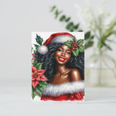 Black Woman In Santa Hat Christmas Briefkaart (Staand voorkant)