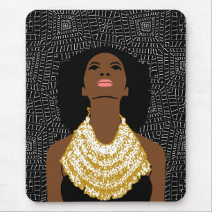 Black Woman kijkt omhoog Ketting op basis van pl Muismat