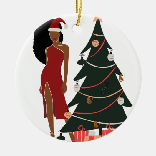Black Woman Leo Zodiac-kerstversiering Keramisch Ornament (Voorkant)