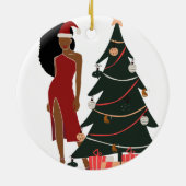 Black Woman Leo Zodiac-kerstversiering Keramisch Ornament (Achterkant)